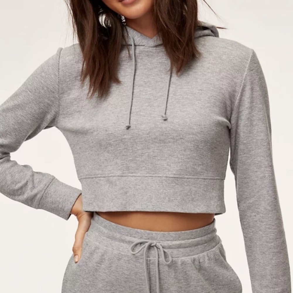 Aritzia Sundays Best Size Small Cropped Waffle Hoodie Gray